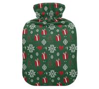 Christmas Green Red White Heart Snowflake Hot Water Bottles with Soft Cover, 1L Hot Water Bag for Hot and Cold Therapies