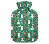 Christmas Green Red White Snowman Reindeer Hot Water Bottles with Soft Cover, 1L Warm Compress for Neck Shoulder Warmer