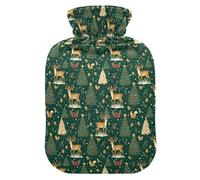 Christmas Green Reindeer Trees Squirrels Hot Water Bottles with Soft Cover, 1L Hot Compresses for The Body for Period Cramps