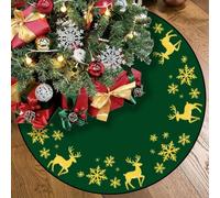 Christmas Green Tree Skirt 48 Inch for Indoor Outdoor Decorations Christmas Yellow Elk Skirts Mat with Snowflake Design Ornaments Xmas Tree Skirts Decorations Holiday Party Deco