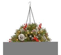 Christmas Greenery Basket With LED Lights, Hanging Planter With Pine Cones Berries | PVC Hanging Basket For Holiday Party Garden Patio Yard Pathway Porch Fence Farmhouse Apartment 50x25cm