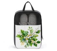 Christmas Greenery with Holly Mistletoe Snow Shoe Bag for Travel Daily Use Anti-dust Storage Carrier Golf Shoe Pouch
