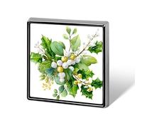 Christmas Greenery with Holly Mistletoe Snow Unisex Brooches & Pins Square Lightweight Lapel Badge Jewelry for Clothing Shawl Hat