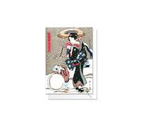 Christmas Greeting Card - Japanese Ukiyo-e Art Card with Envelope (Beauty and Children In Snow) - code K28