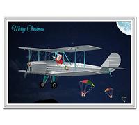 Christmas greeting card - Luxury Quality - Unique Design - Santa in airplane (Merry Christmas Card)