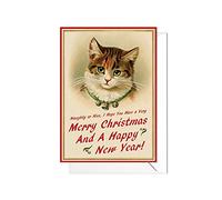 Christmas Greeting Card with Envelope Cats Kittens Vintage Retro Victorian Cute (Calico Christmas Kitty) - code C10