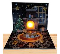 Christmas Greeting Cards 3D Santa Fireplace Santa Claus Projection | Cartoon Cat Dog Festive Accessories Parties Supplies for Holiday Birthday Kids Adults Festive Parties Family Gatherings