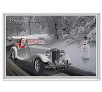 Christmas Greeting Cards - Luxury Quality - Unique Santa in MG Sports Car Design (Happy Christmas Card)