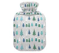 Christmas Grey Colorful Trees Snowflakes Cute Hot Water Bottle with Soft Cover, 1L Hot Compresses for The Body for Hot and Cold Therapies