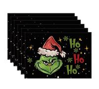 Christmas Grinch Placemats Set of 6,Winter Merry Grinchmas Ho Ho Ho Heat-Resistant Place Mats,Merry Xmas Holiday Table Decors for Farmhouse Kitchen Dining Party 12x18 Inch