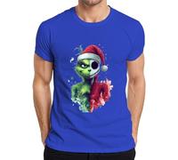 Christmas Grinch Skull Half Face Dark Gothic Halloween Men's T-Shirt, blue, S