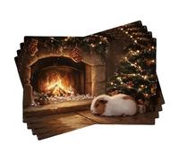 Christmas Guinea Pig Placemats Set of 4, Cozy Holiday Décor Table Mats for Winter Season, Washable Indoor Decorative Cloth 18x12 Inch