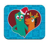 Christmas Gumby and Pokey in Heart with Santa Hat and Red Nose Low Profile Thin Mouse Pad Mousepad