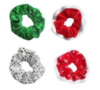 Christmas Hair Accessories,Bobbles Glitter Sequin Xmas Scrunchies,Elastic Ponytail Holder for Girls,Women Bands,Red+Green Hair Scrunchie,Cute Premium Kids And Adults Wearable Tiara Tinsel (4PSC)