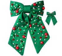 Christmas Hair Bows Fabric Rhinestone Pearls Christmas Hair Clips Festival Atmosphere Holiday Bows for Girls Women, 7.5x6.7 Inch, Green Clips