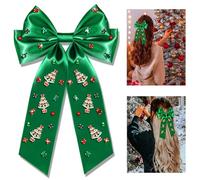 Christmas Hair Bows for Women Girls Christmas Tree Hair Bow Clips Jeweled Red Green Hair Bows Festive Holiday Hair Ribbons with Long Tail Christmas Hair Accessories Outfits Holiday Gifts (Pattern C1)