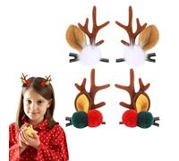 Christmas Hair Clips, 2 Pairs Hair Clips for Girls Christmas Hair Accessories Christmas Cute Reindeer Antlers Hair Clips Christmas Party Gifts for Girls Women (Brown-C)