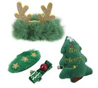 Christmas Hair Clips,4 Pcs Cute Green Exquisite Hairpin with Brooch Rubber Band BB Clip for Christmas Hair Decoration Party Favors
