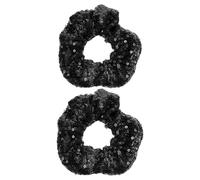 Christmas Hair Ties 2pcs Girls Sequin Hair Accessories Black | Silk Cloth Chiffon Finish, Decorative Sparkle for Ponytails and Braids, Festive Style for Family Photos