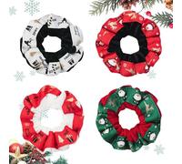 Christmas Hair Ties | Christmas Theme Velvet Ponytail Holder - 4X Holiday Hair Accessories Hair Ties, Elastic Scrunchy Pack Hair Decor for Thin or Thick Hair