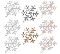 Christmas Hairpin 8 Pcs Alloy Snowflake Clip for Festive Styling | Silver and Golden Finish, for Bangs and Thin Hair Sections, Family Gatherings, Cosplay, Cute Decor
