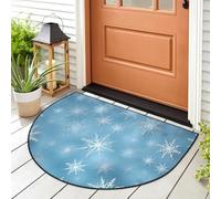 Christmas Half Round Doormat Festive Holiday Welcome Mat for Front Door, Porch, Entryway, Non-Slip Indoor Outdoor Rug, Frozen Snowflakes Semi Circle Area Rug for Kitchen Patio, 36 x 37 Inch