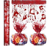 Christmas Halloween Fall Easter Cellophane Wrapping Paper 100 ft x 16 In 2.5 Mil Thick Cello Wrap Roll Crystal Clear Paper Wrapper Colored Bunny Egg Cellophane Gift Wrap (Bloody Handprint)