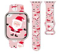Christmas Halloween Watch Band Compatible with Apple Watch Band 38mm 40mm 41mm 42mm 44mm 45mm 49mm, Soft Silicone Sport Strap for iWatch Series 9 8 7 6 5 4 3 2 1 Ultra, Pink Santa Claus, 38mm/40mm