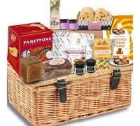 Christmas Hamper Basket | Wicker, Christmas Food Hampers | Xmas Gifts for Women Men Couples|Tea, Chutneys, Pandoro Panettone Italian Cake, Cheddar Cheese Popcorn, Fruit Cake | Luxury Biscuits Gift Set