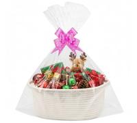 Christmas Hamper Kit DIY- Empty Basket for Gifts Empty with Pull Bows, Ribbons and Raffia, Gift Rope Basket Hamper Kit for Baby Shower, Birthday, Housewarming, Christmas (white)