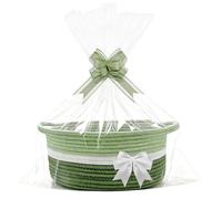 Christmas Hamper Kit DIY-Gift Baskets Empty, Hamper Basket for Gifts Empty with Cellophane Bags, Pull Bows and Raffia, Gift Rope Basket Hamper Kit for Baby Shower, Birthday, Housewarming (green)