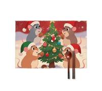 Christmas Hamsters Placemats Set of 4 Waterproof Hard Canvas Place Mats Easy to Clean Anti-Slip Pet Food Mat for Thanksgiving Christmas Easter Heat Resistant Dining Table Mats
