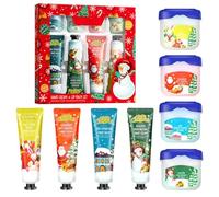 Christmas Hand Cream Lip Balm Gift Set,4 Pack Mini Hand Cream & 4 Pack Mini Lip Balm,Refreshing Nourishing Handcream for Women,Moisturising Lip Care for Dry Lips,Christmas Stocking Stuffers