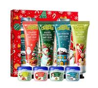 Christmas Hand Cream & Lip Balm Sets - 4Pcs Mini Hand Creams and 4Pcs Lip balm Travel Size - Xmas Hand Cream Gift for Women - Christmas Stocking Stuffers with Hydration for Lips and Hands