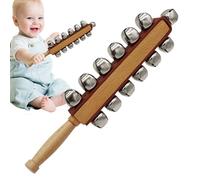 Christmas hand jingle bells, jingle bell instrument, percussion instruments with 13 bells, rod spreader with wooden handle, these stainless steel sledge bells are suitable for use