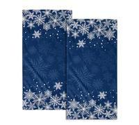 Christmas Hand Towel Set of 2 Highly Absorbent Soft Winter Dark Blue Snowflakes Towels for Bathroom Winter Christma Decorative Kitchen Towel Washcloth for for House Hotel Gym Spa Yoga Sport 14"x28"