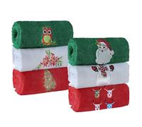 Christmas Hand Towels, 6 PCS Christmas Kitchen Towels, 12x18 In, 100% Cotton Christmas Bathroom Towels,Decorative Dish Towels,Embroidered Holiday Design Towels Gift Set, 3 Color (Red, Green, White)
