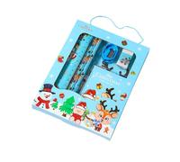 Christmas Handheld 6 Piece Set Student Stationery Set Children's Christmas Small Prizes Kindergarten Craft Table (Blue, One Size)