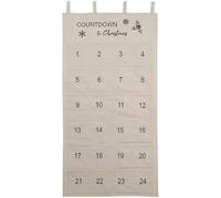 Christmas Hanging Advent Calendar 24x47 Inch Fabric Christmas Countdown Calendar with 24 Bags Snowflake Leaves Design Holiday Wall Decor for Kids and Family Beige