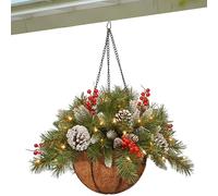 Christmas Hanging Basket - Christmas Decoration Hanging Baskets For Outdoors With Pine Cones And Berries And LED Lights Battery Operated For Home Party Holiday Indoor Outdoor Garden Yard Pathway