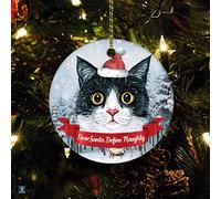 Christmas Hanging Decoration Cat In Hat Dear Santa Ceramic Christmas Ornaments Tree Decorations With Lanyard For Holiday Decor Family