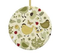 Christmas Hanging Decoration,Ceramic Ornament,Xmas Tree Keepsake Bauble yellow leaves chicken