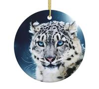 Christmas Hanging Decoration,Ceramic Ornamentï¼ŒXmas Tree Keepsake Bauble Blue eyed snow leopard