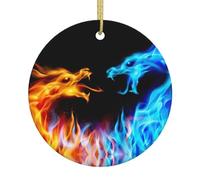 Christmas Hanging Decoration,Ceramic Ornament,Xmas Tree Keepsake Bauble Ice and Fire Dragons
