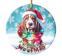 Christmas Hanging Decoration Cute Basset Hound Dog Santa Hat Ceramic Christmas Ornaments Ceramics Ornaments With Lanyard For Home Party Holiday
