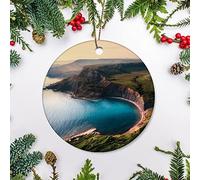 Christmas Hanging Decoration Sea Ocean Aerial View Sunset Dusk Panorama Cliff Ceramic Christmas Ornaments Xmas Tree Ornament Hanging With Lanyard For Family Indoor Party