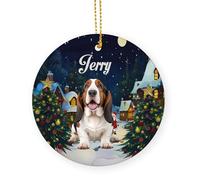 Christmas Hanging Decoration Tricolor Basset Hound Dog Lover Ceramic Christmas Ornaments With Lanyard Tree Decorations 7.3 Cm