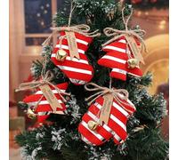 Christmas Hanging Decorations 4 Pack, Assorted Red White Striped Fabric Ornaments for Xmas Tree Party Window Display (Star, Mitten, Tree, Sock)