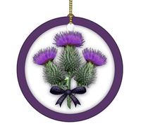 Christmas Hanging Decorations Purple Scottish Thistle With Plaid Bow Christmas Tree Decorations With Rope Christmas Tree Pendant Customized Keepsake, 1 piece