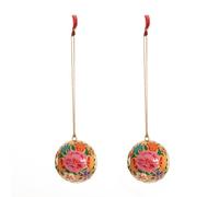 Christmas Hanging Handmade Paper Mache Decorative Xmas Tree Ornaments Décor with Hand Painted Floral Multicolour Design for Decoration and Gifting (Yellow Ball-set of 2)